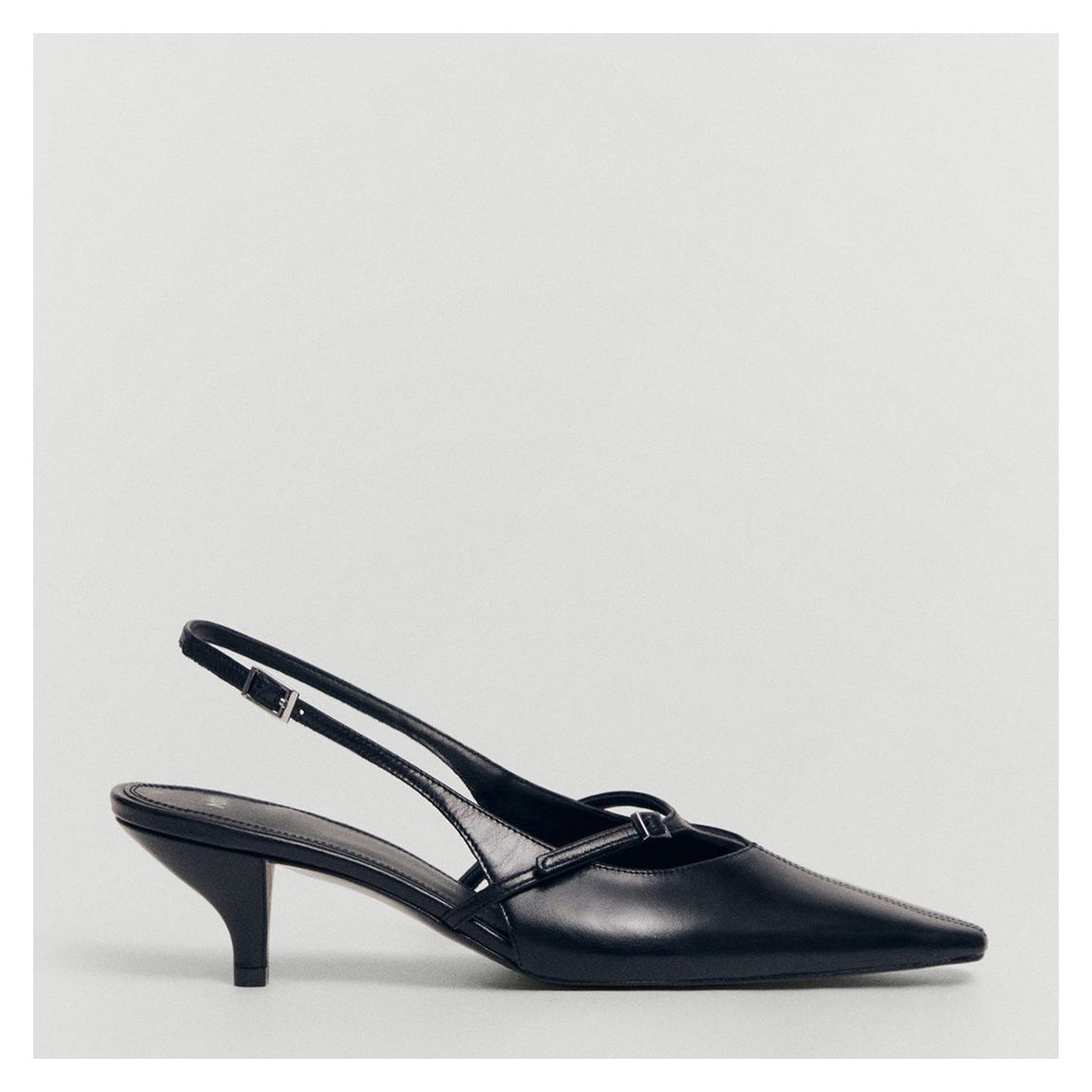 Black Leather Slingback Kitten Heels