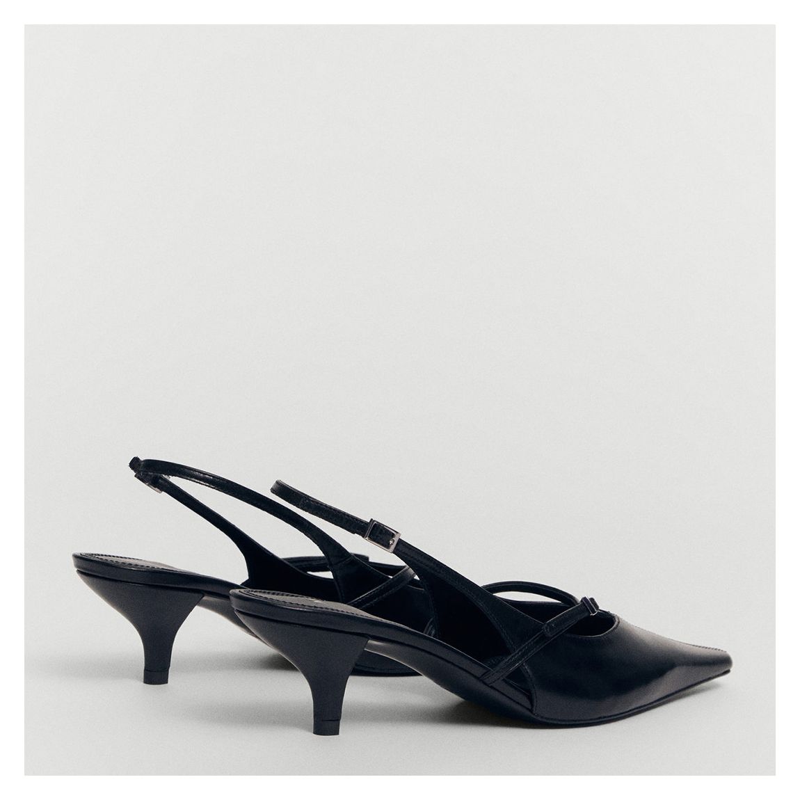 Black Leather Slingback Kitten Heels