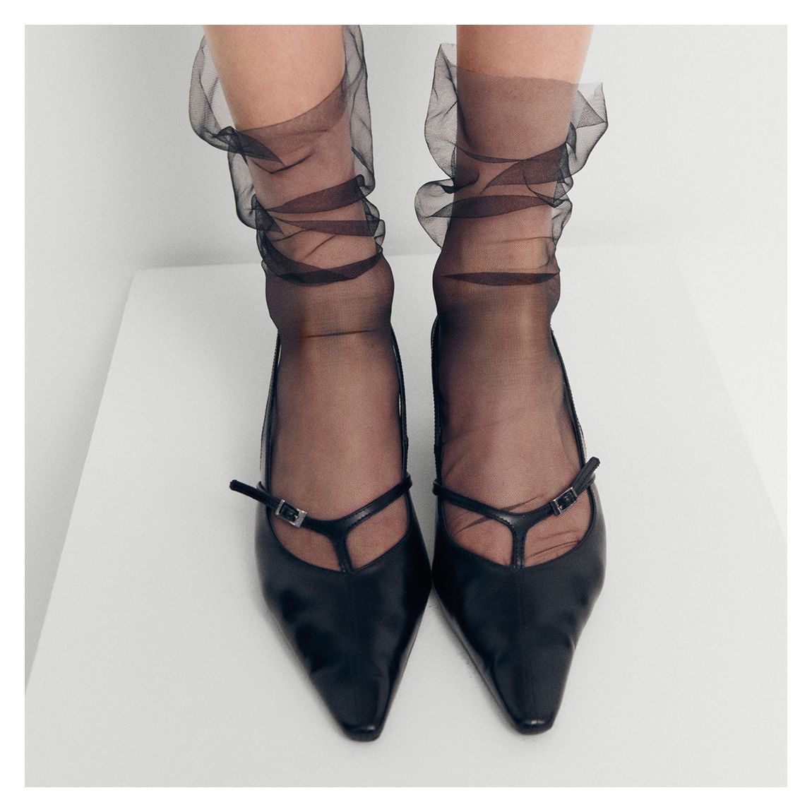 Black Leather Slingback Kitten Heels