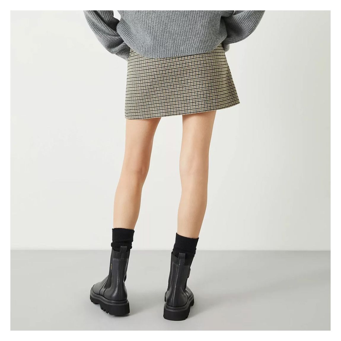 Coffee Tartan Wool Blend Mini Skirt