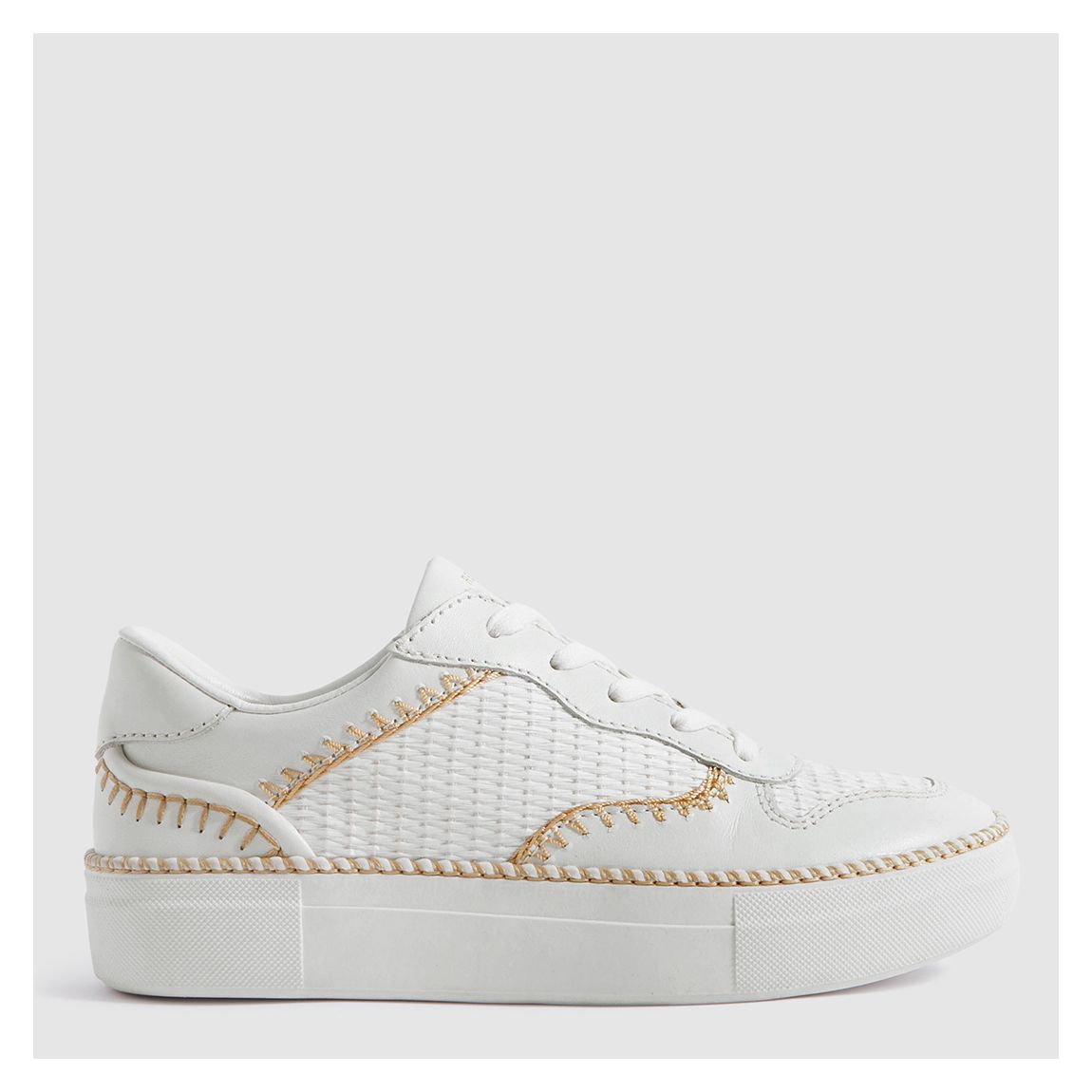 White Lottie Leather Raffia Trainers