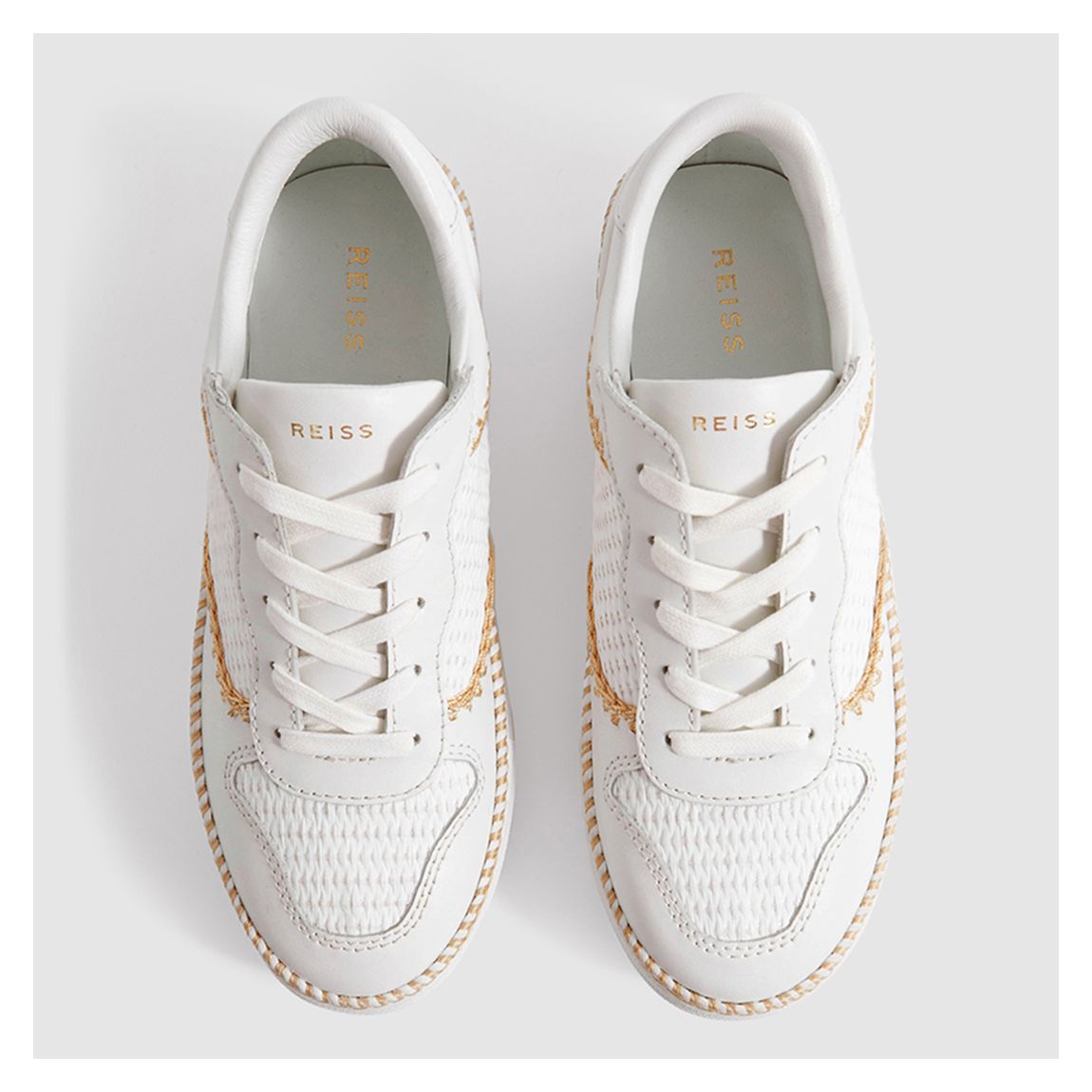 White Lottie Leather Raffia Trainers
