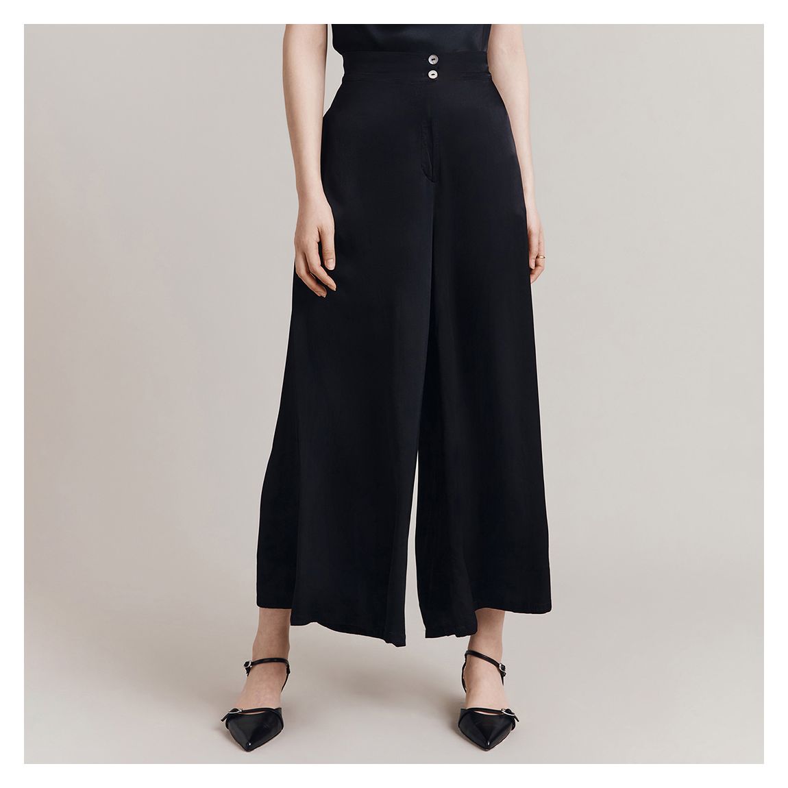 Black Satin High Rise Culottes