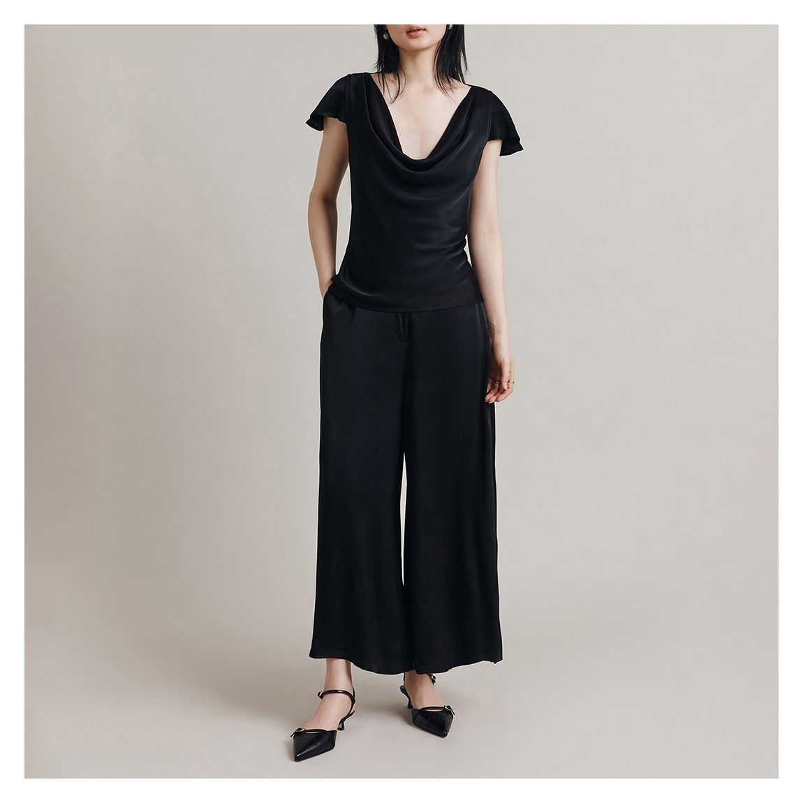 Black Satin High Rise Culottes