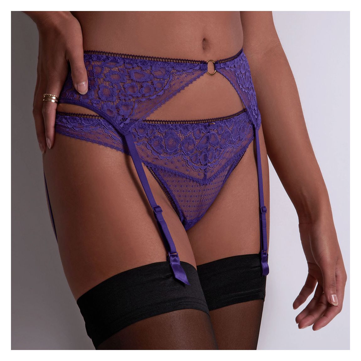 Aubade Illusion Fauve Suspender Belt Ultraviolet - BrandAlley