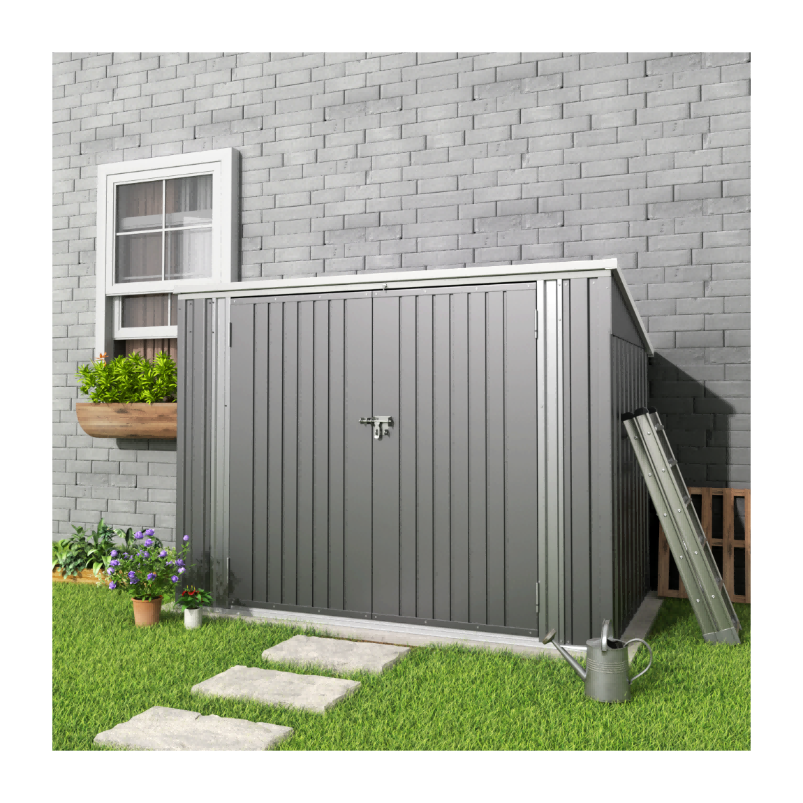 Medium Grey Garden Heavy Duty Steel Bicycle Storage Shed