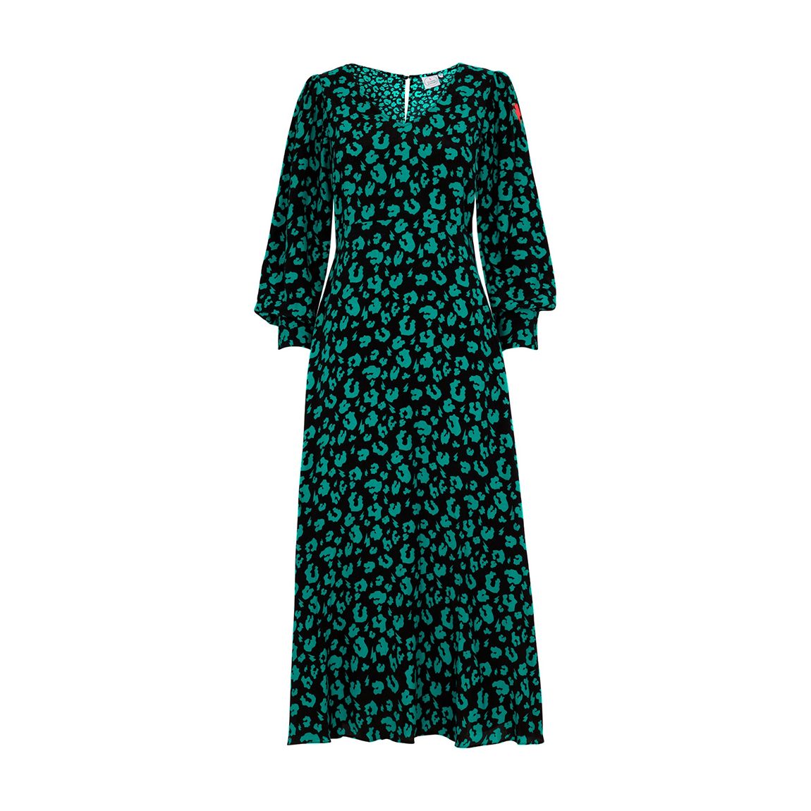 Green Leopard Print Blouson Sleeve Dress