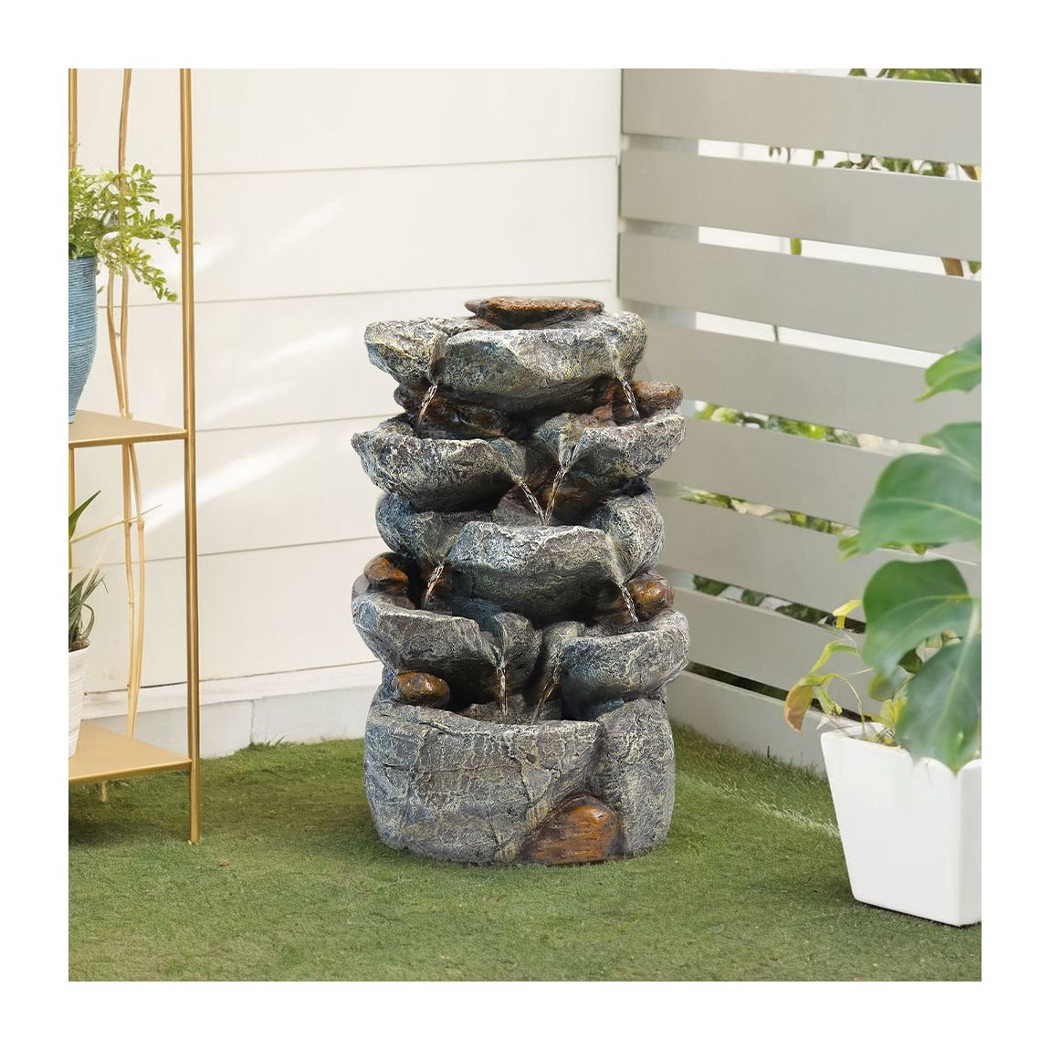 Outdoor Solar-Powered Fountain Rockery with LED Light 31 cm W x 24 cm D x 49 cm H