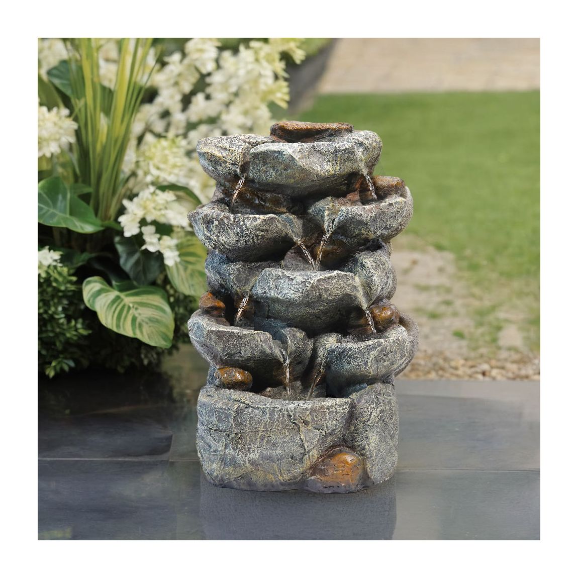 Outdoor Solar-Powered Fountain Rockery with LED Light 31 cm W x 24 cm D x 49 cm H