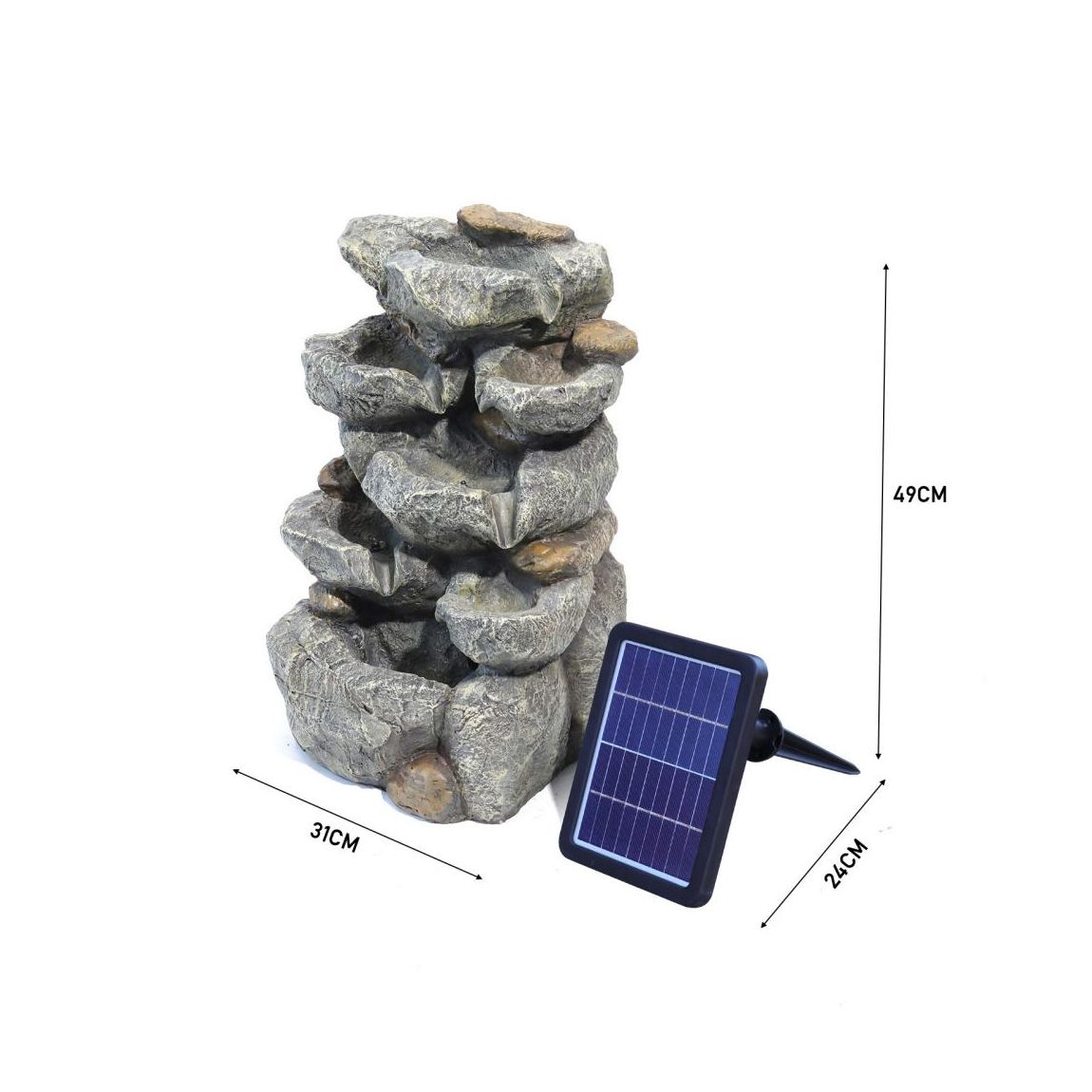 Outdoor Solar-Powered Fountain Rockery with LED Light 31 cm W x 24 cm D x 49 cm H