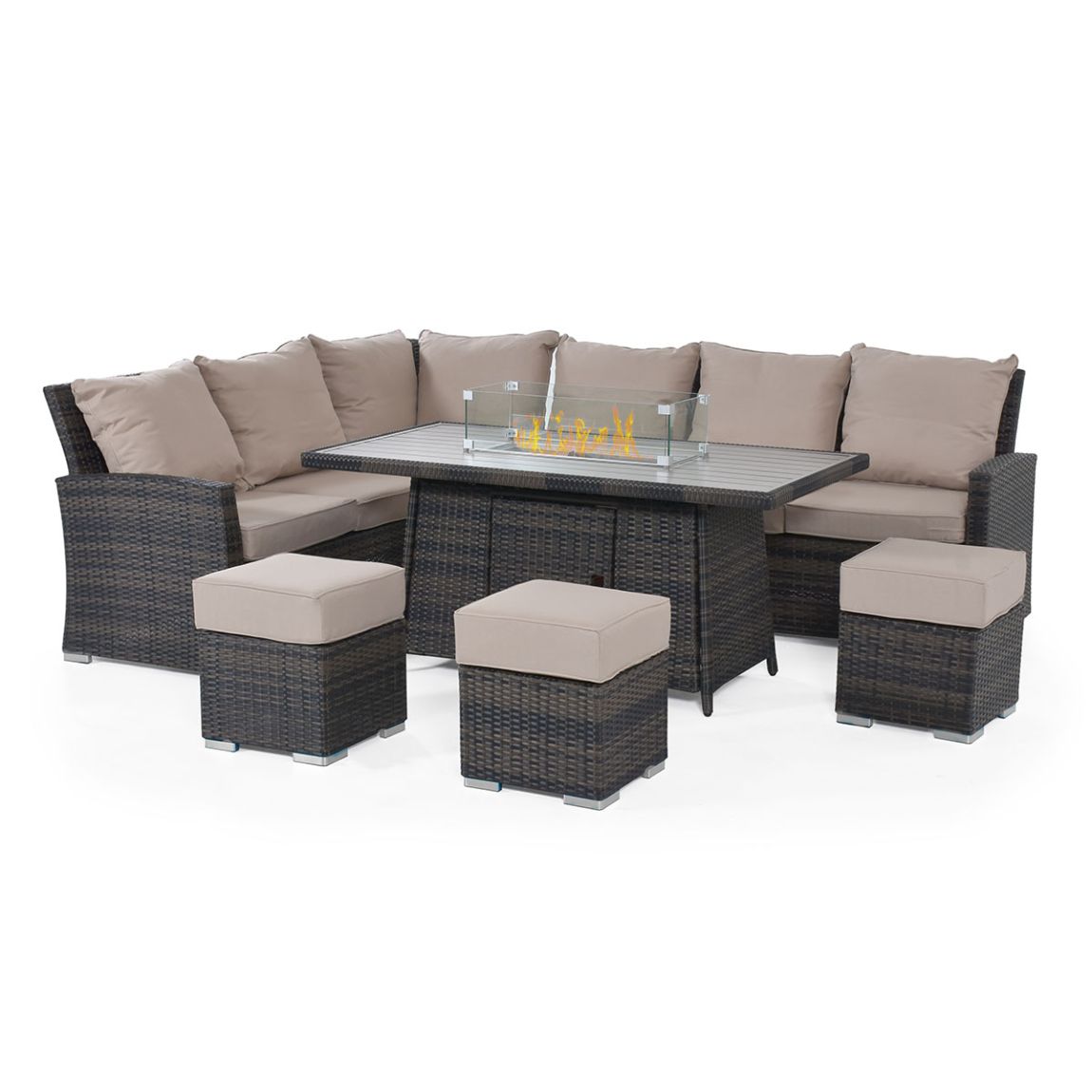 Kingston Corner Dining Set with Fire Pit, Brown