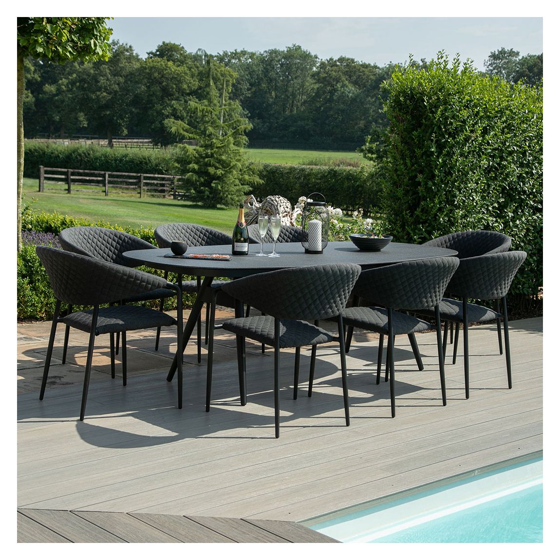 Pebble 8 Seat Oval Dining Set, Charcoal