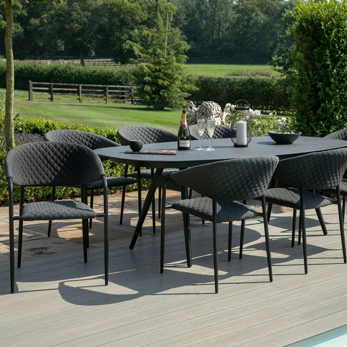 Pebble 8 Seat Oval Dining Set, Charcoal