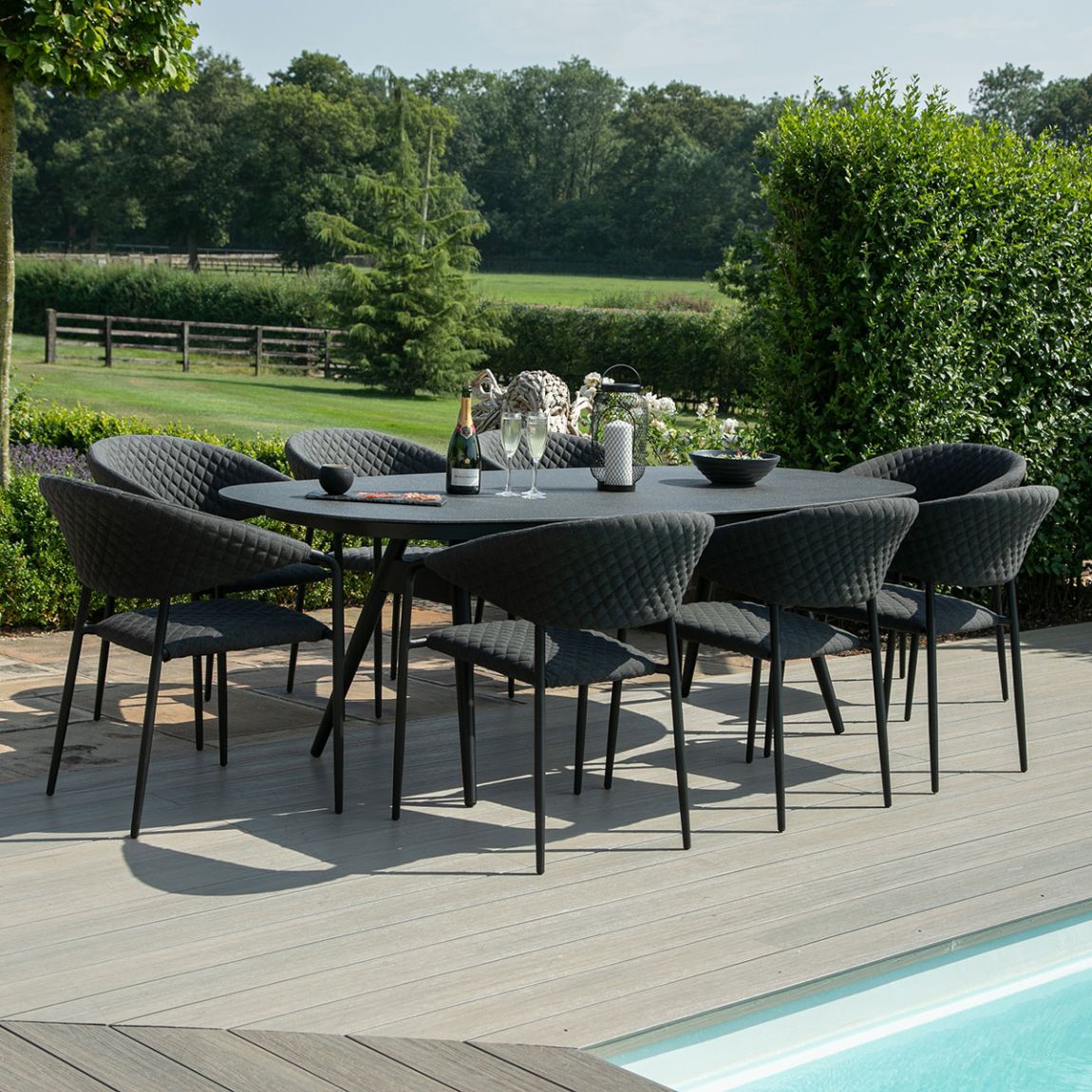 Pebble 8 Seat Oval Dining Set, Charcoal