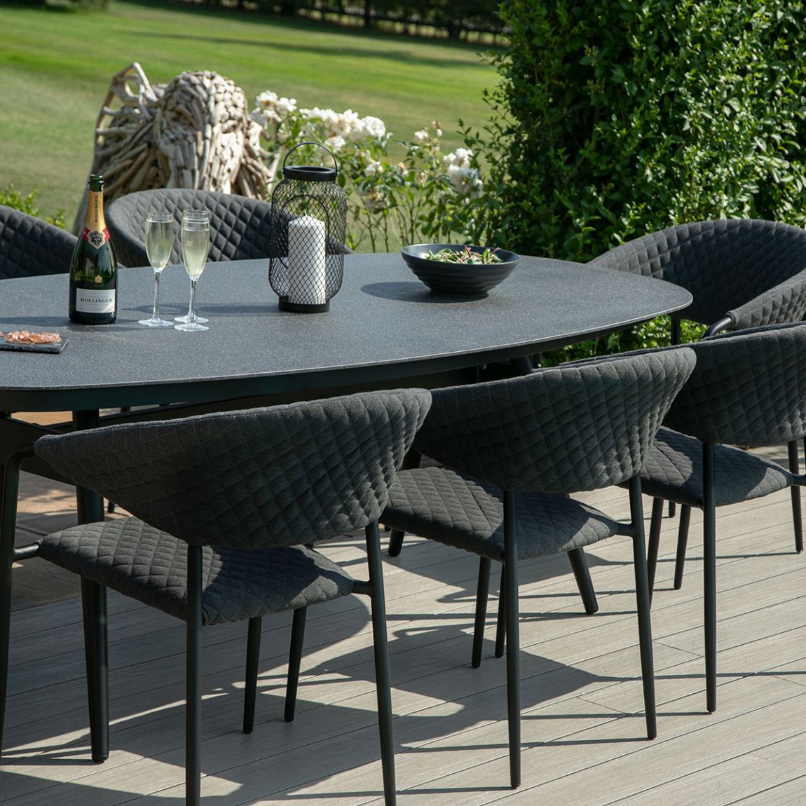 Pebble 8 Seat Oval Dining Set, Charcoal