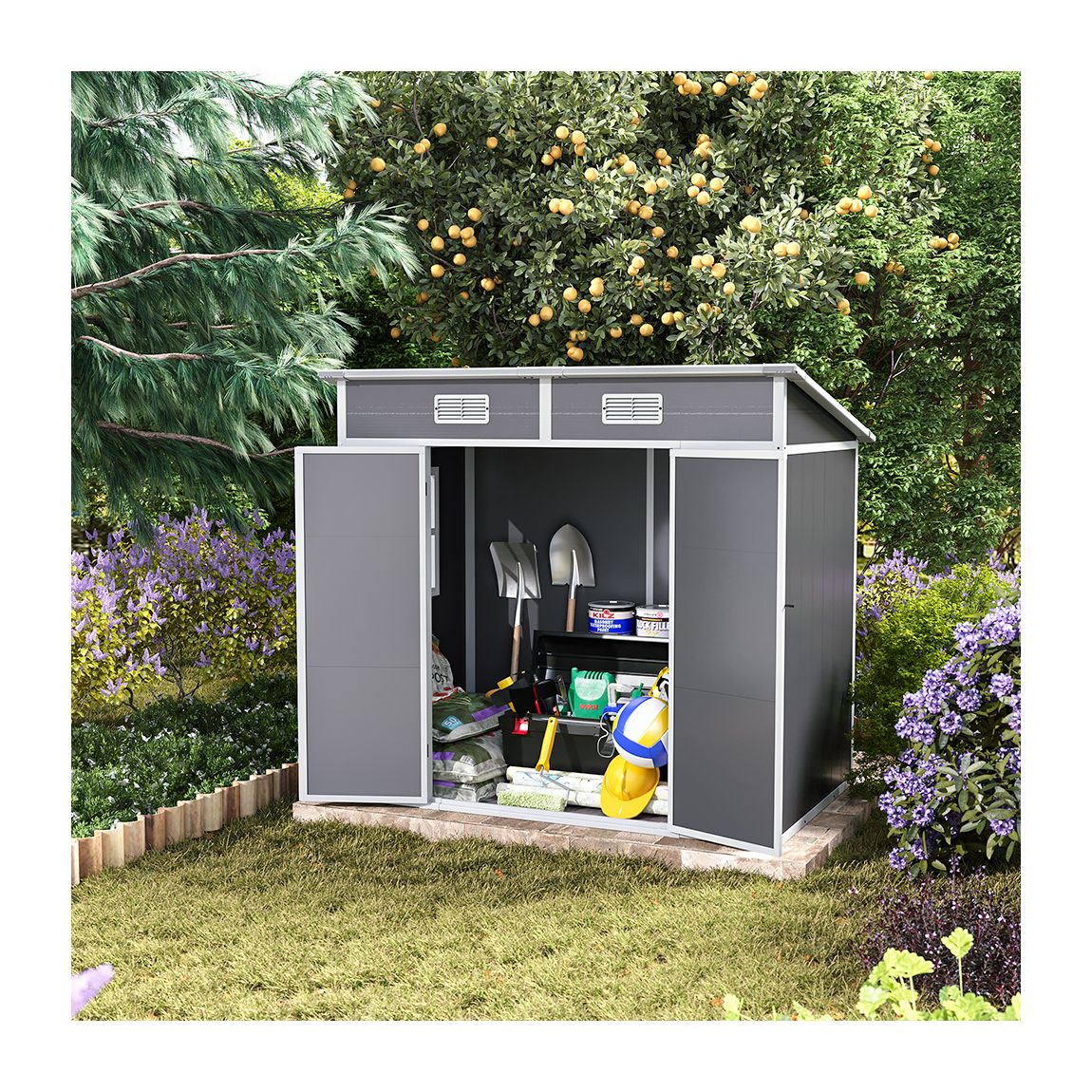 Light Grey Outdoor Plastic Garden Storage Shed