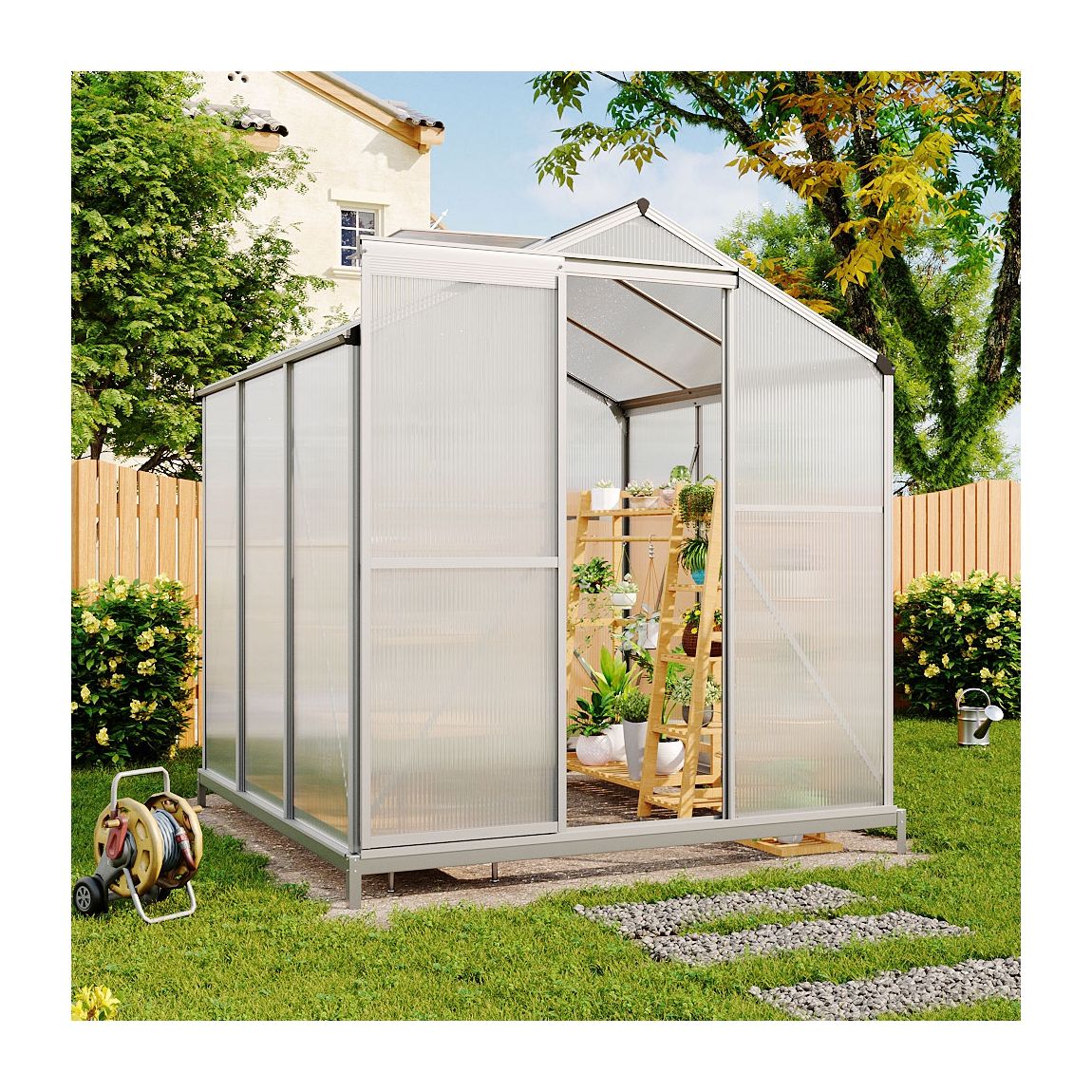 Silver Aluminium Frame Outdoor Small Greenhouse with Base
