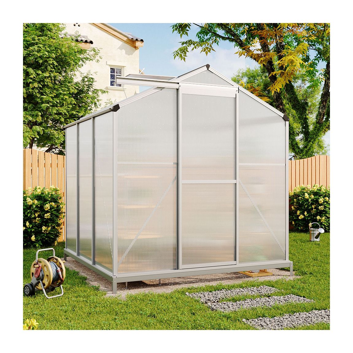 Silver Aluminium Frame Outdoor Small Greenhouse with Base