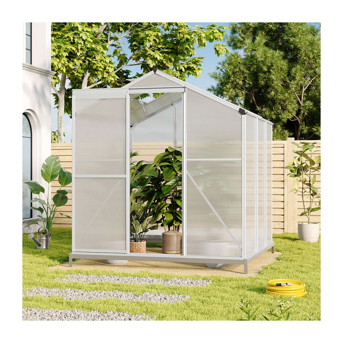 Silver Aluminium Frame Outdoor Small Greenhouse with Base
