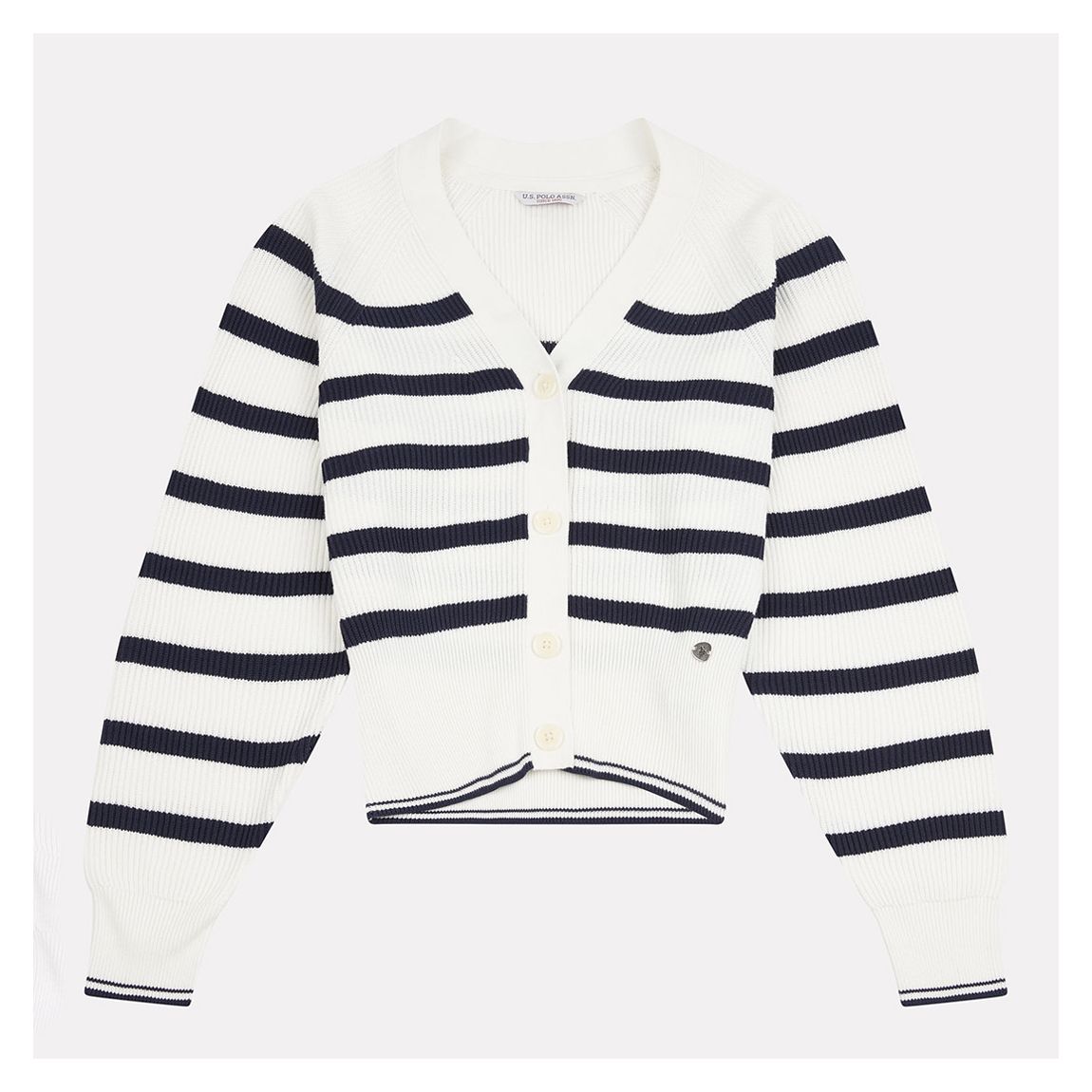 White/Navy Stripe Cotton Cardigan