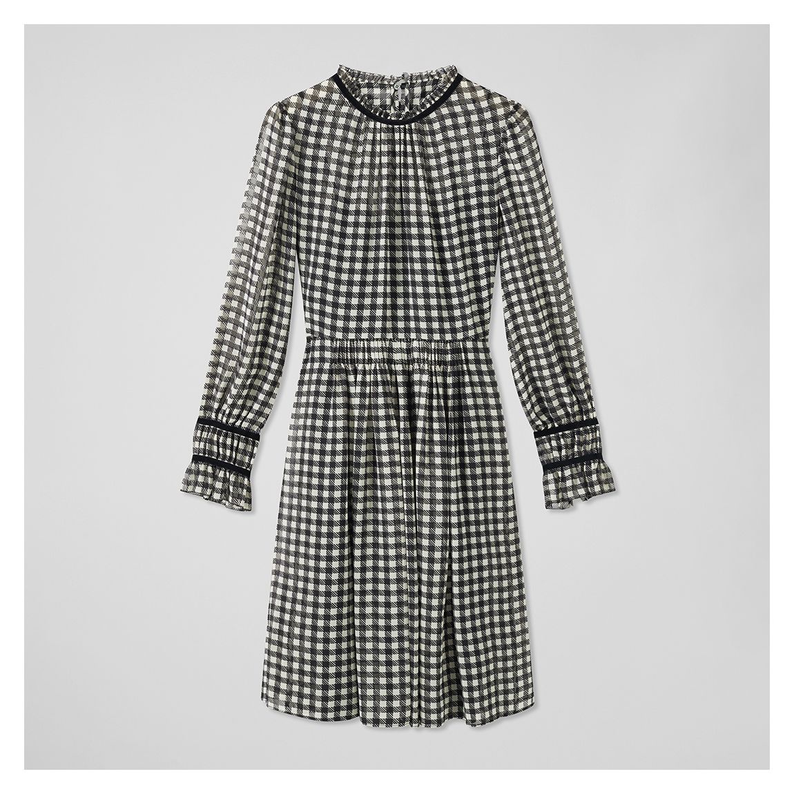Black Gingham Ruffle Trim Mini Dress