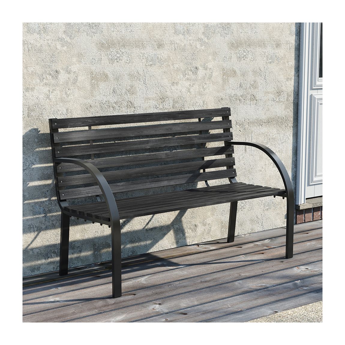 Outdoor Park Bench Solid Wood Metal Garden Bench