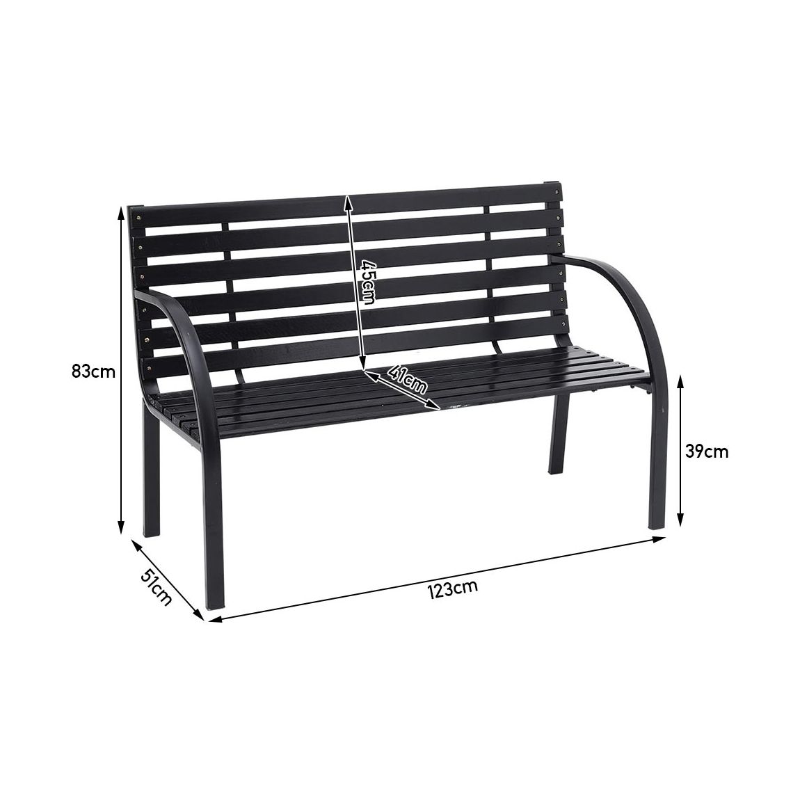 Outdoor Park Bench Solid Wood Metal Garden Bench