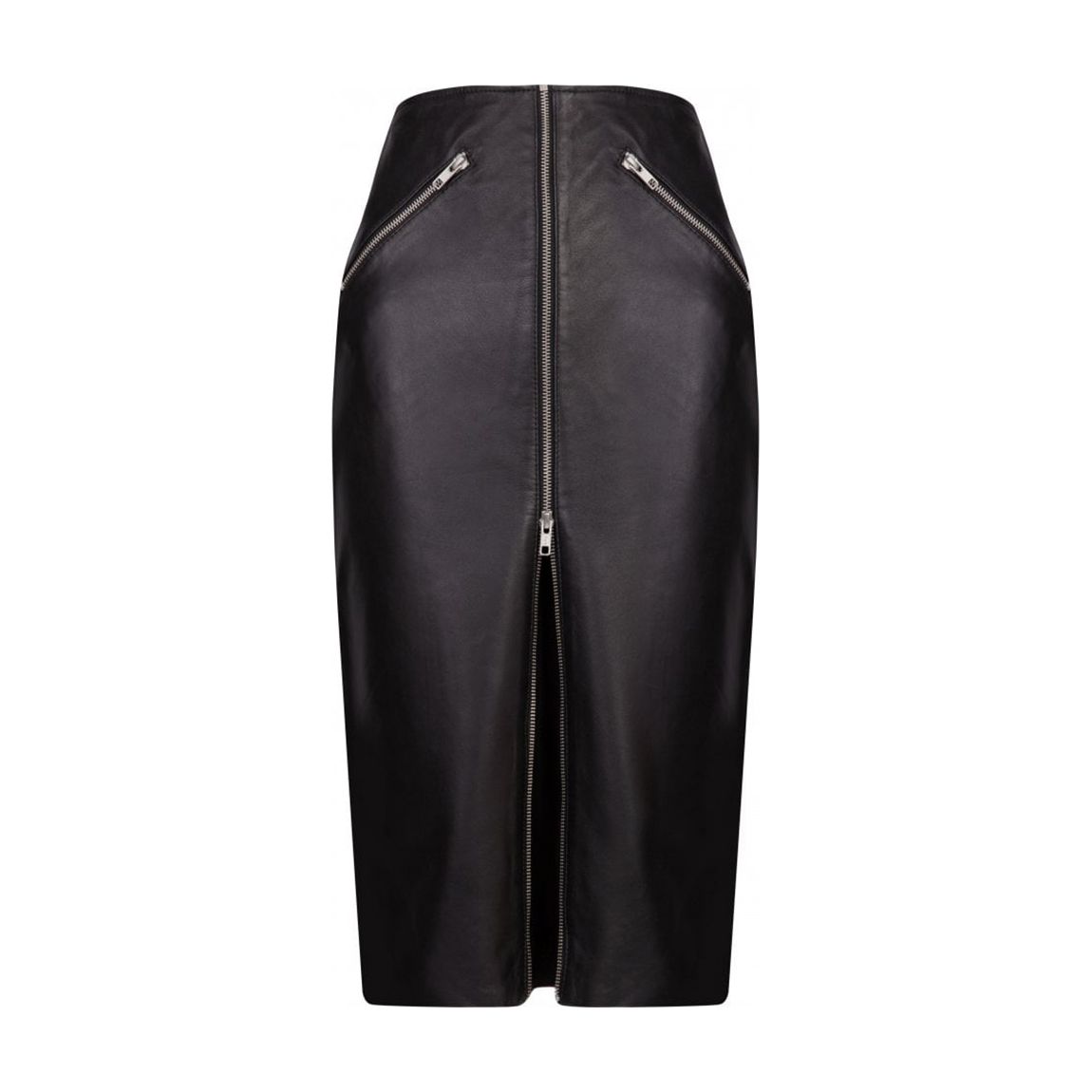 Black Longline Leather Pencil Skirt