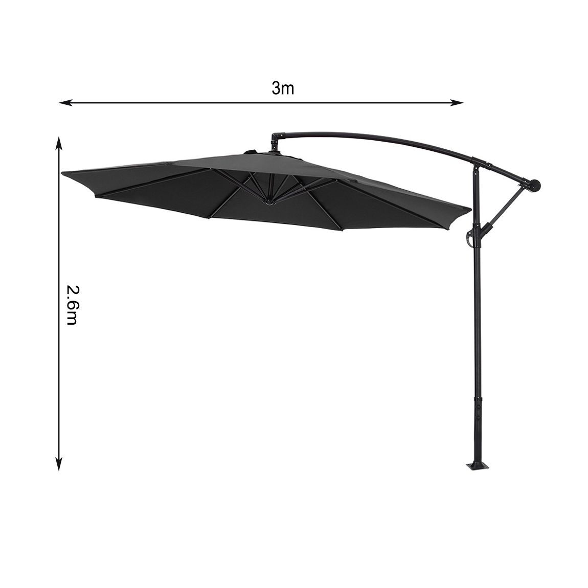 3M Garden Cantilever Parasol Outdoor Sun Umbrella with Base - Black