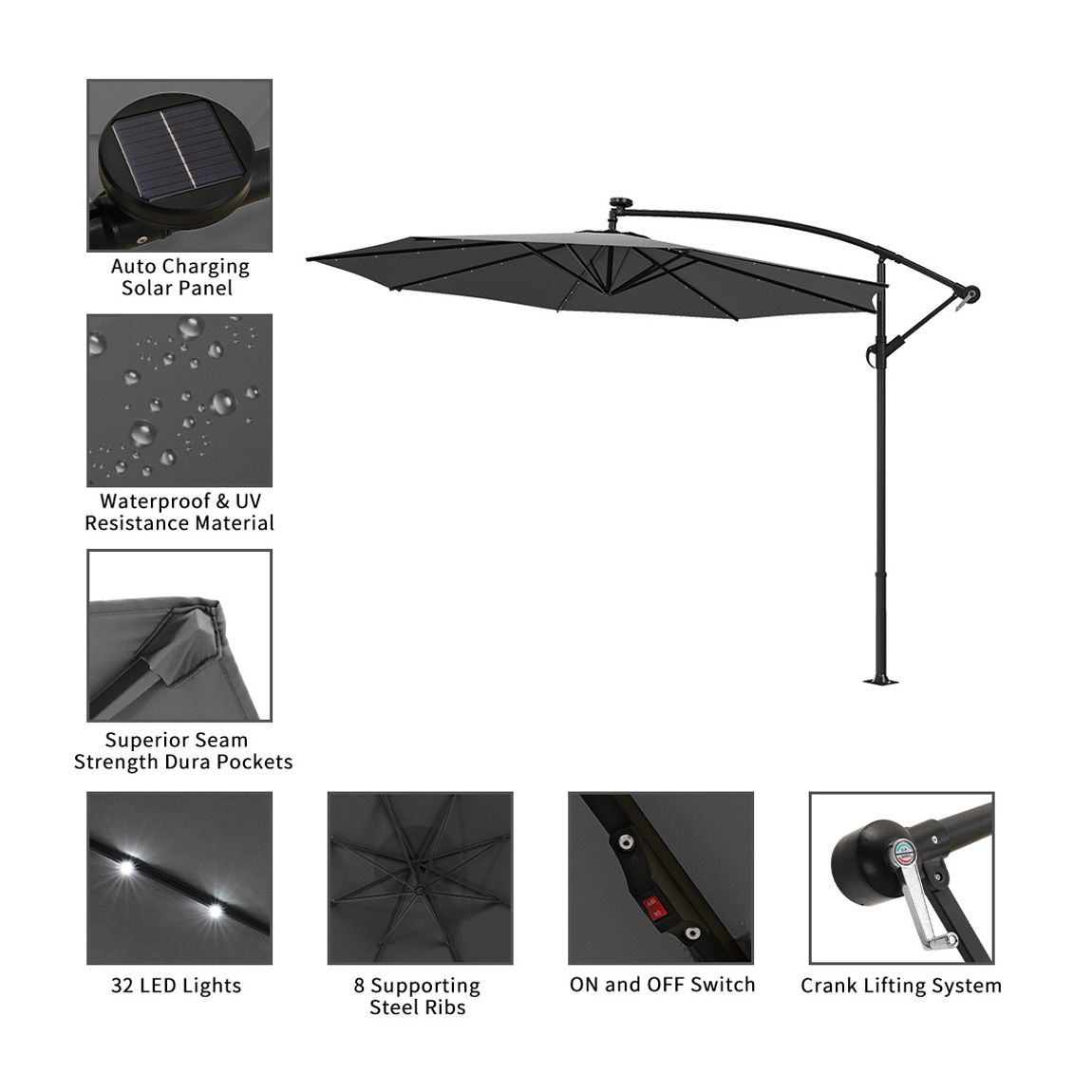3m Cantilever Garden Parasol with LED Light（Base is not included）