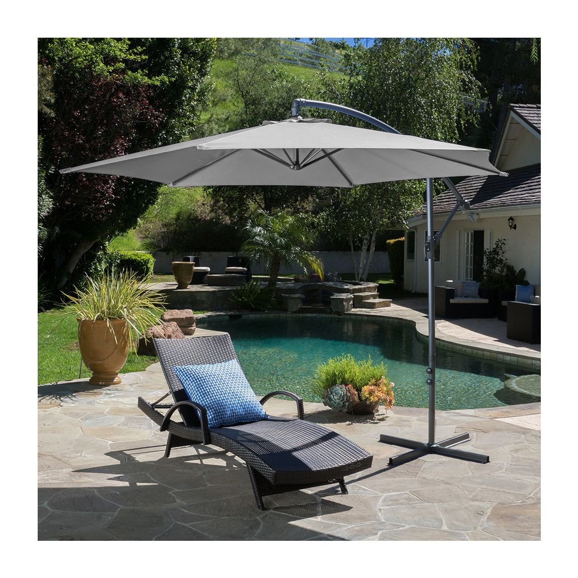 3M Garden Cantilever Parasol Outdoor Sun Umbrella with Base