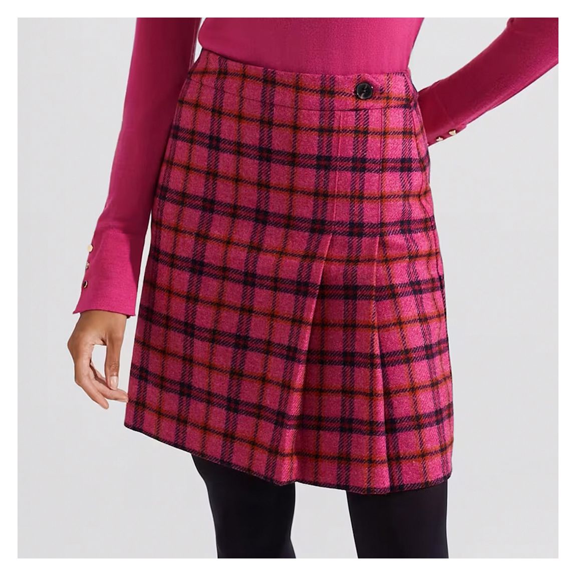 Pink Checked Leah Wool Pleated Mini Skirt