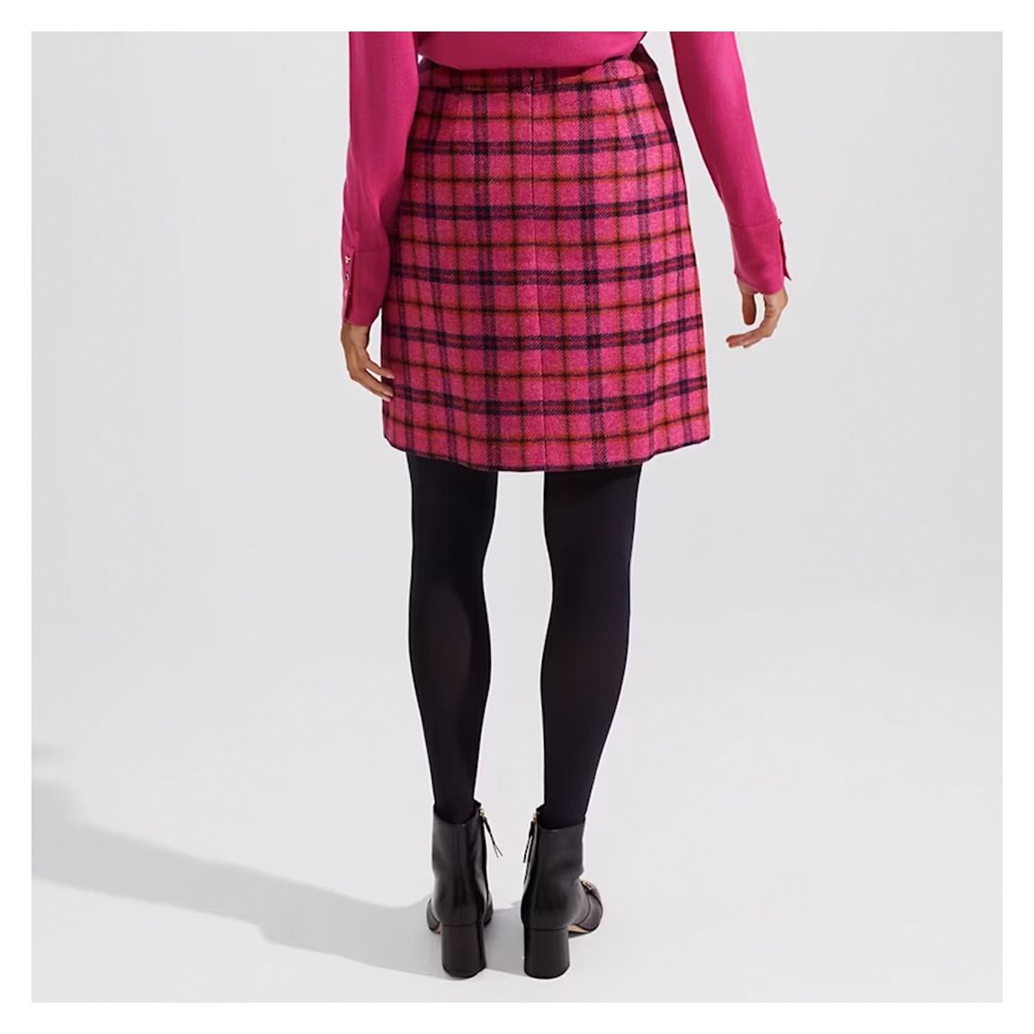 Pink Checked Leah Wool Pleated Mini Skirt