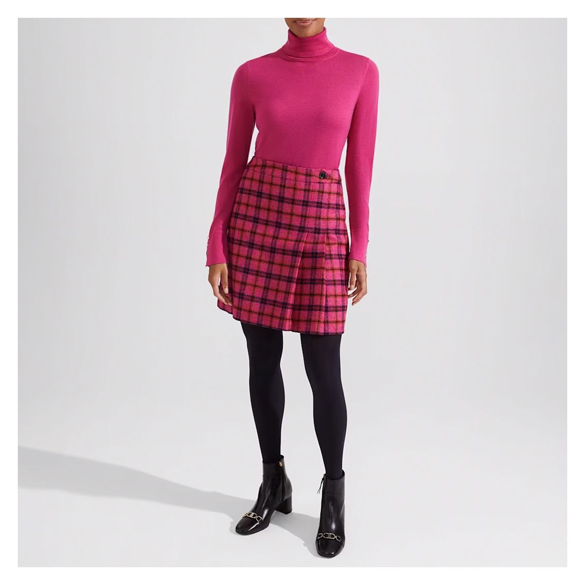 Pink Checked Leah Wool Pleated Mini Skirt