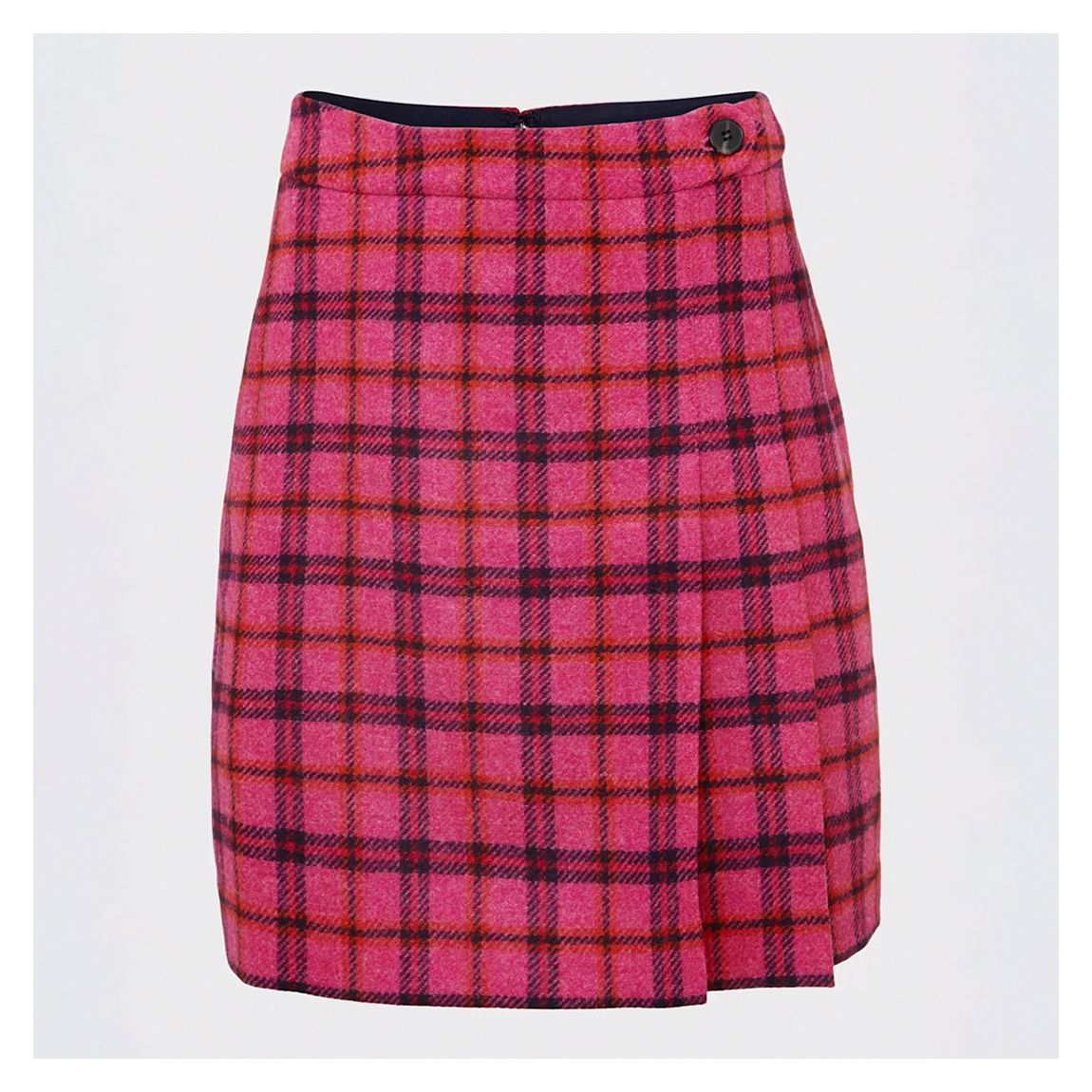 Pink Checked Leah Wool Pleated Mini Skirt