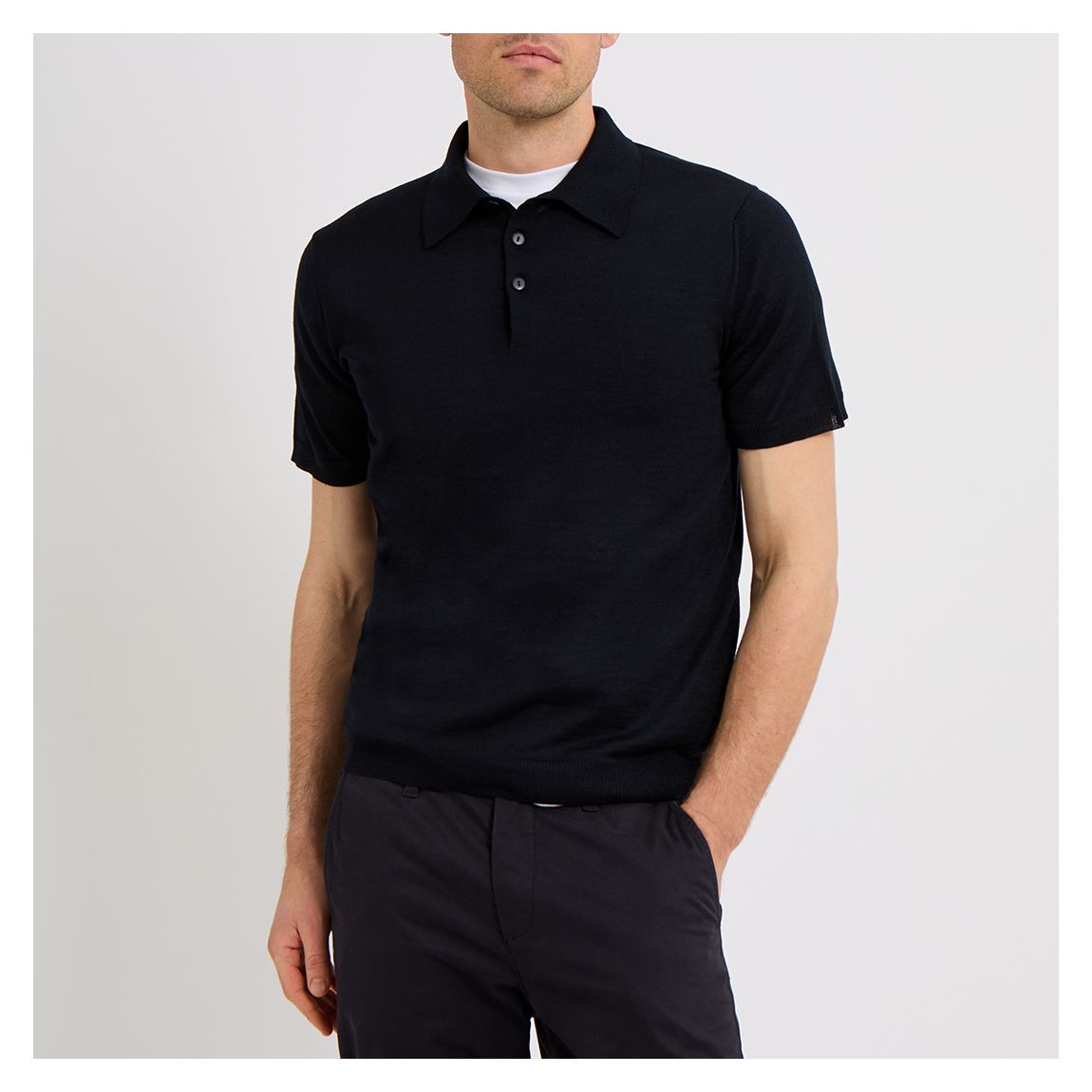 Navy Brawby Merino Wool Polo Shirt