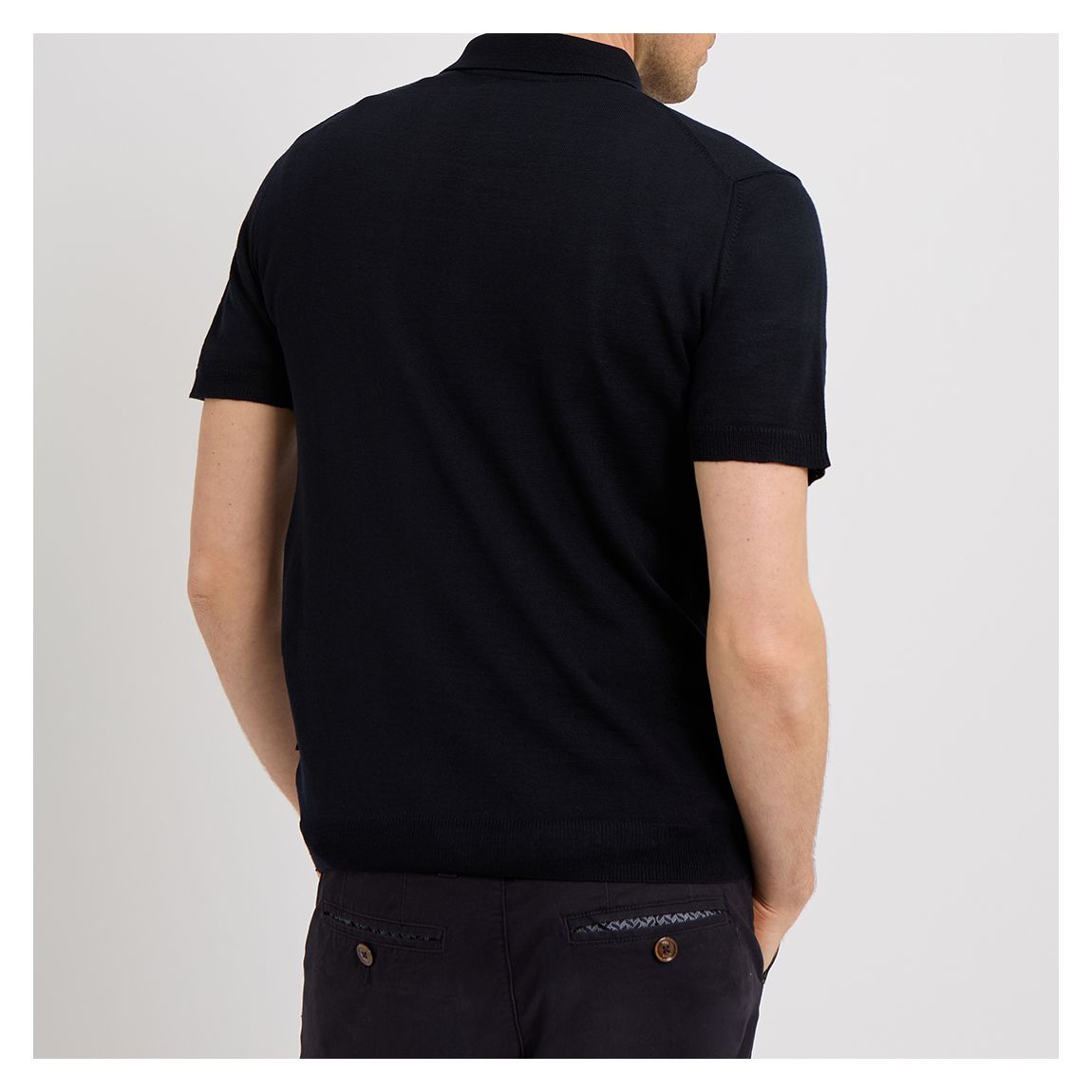 Navy Brawby Merino Wool Polo Shirt