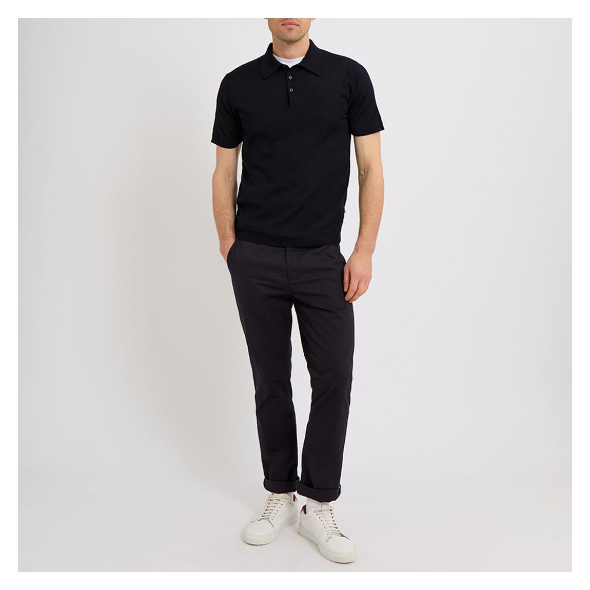 Navy Brawby Merino Wool Polo Shirt