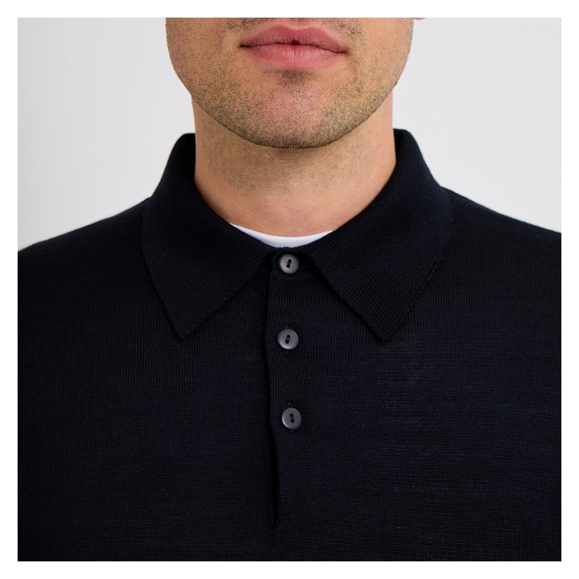 Navy Brawby Merino Wool Polo Shirt