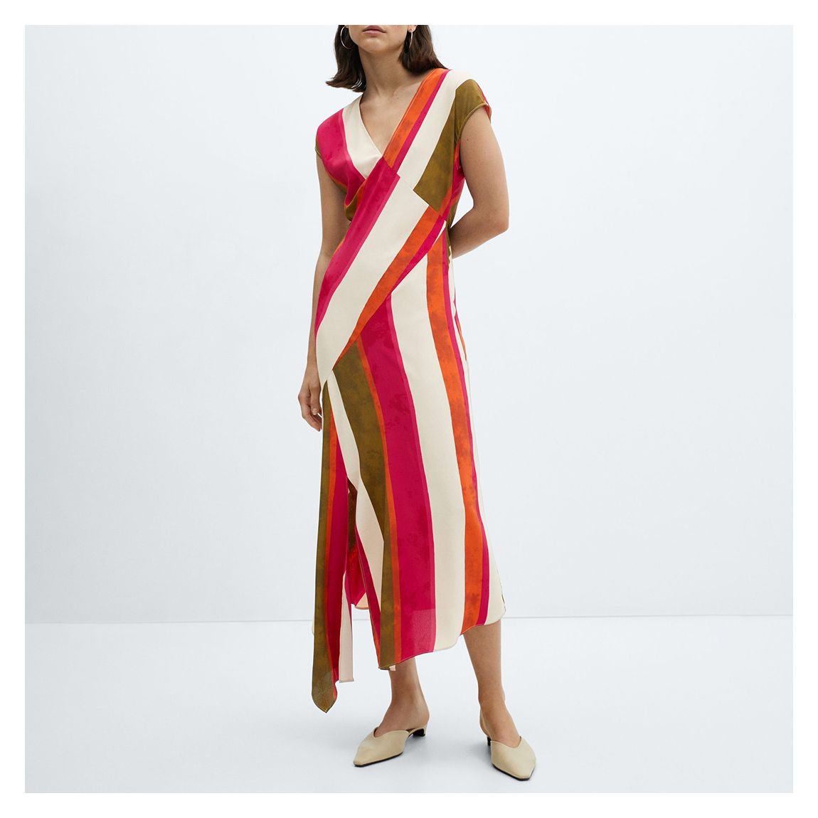 Ecru Cut-Out Striped Dress
