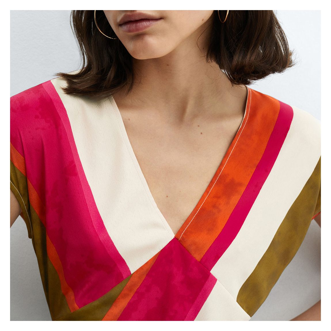 Ecru Cut-Out Striped Dress