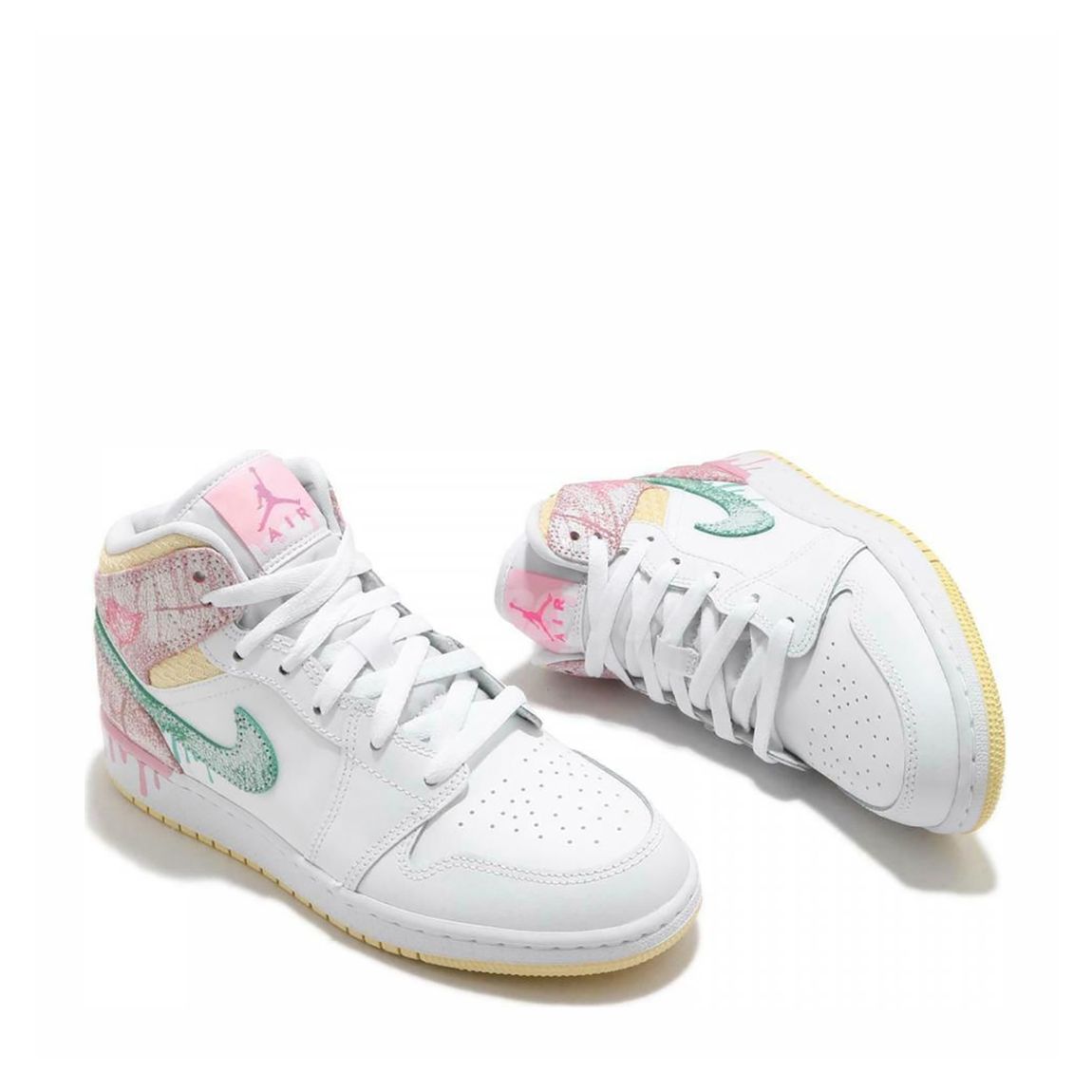 Kid's Pink Paint Drip Jordan 1 Mid Trainers