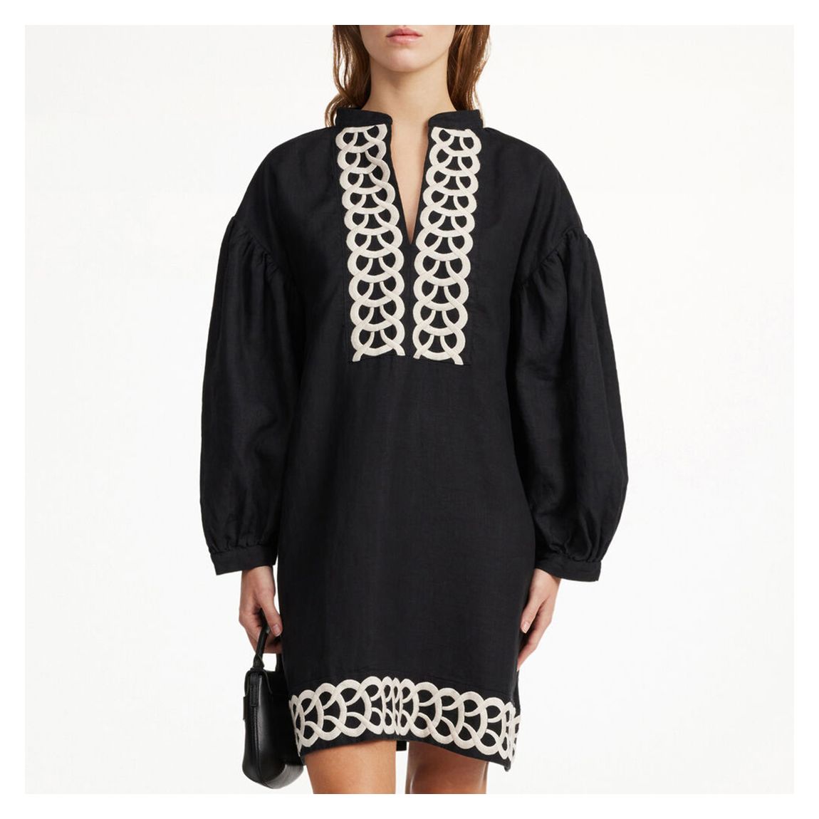 Black Linen Limonna Structured Mini Dress