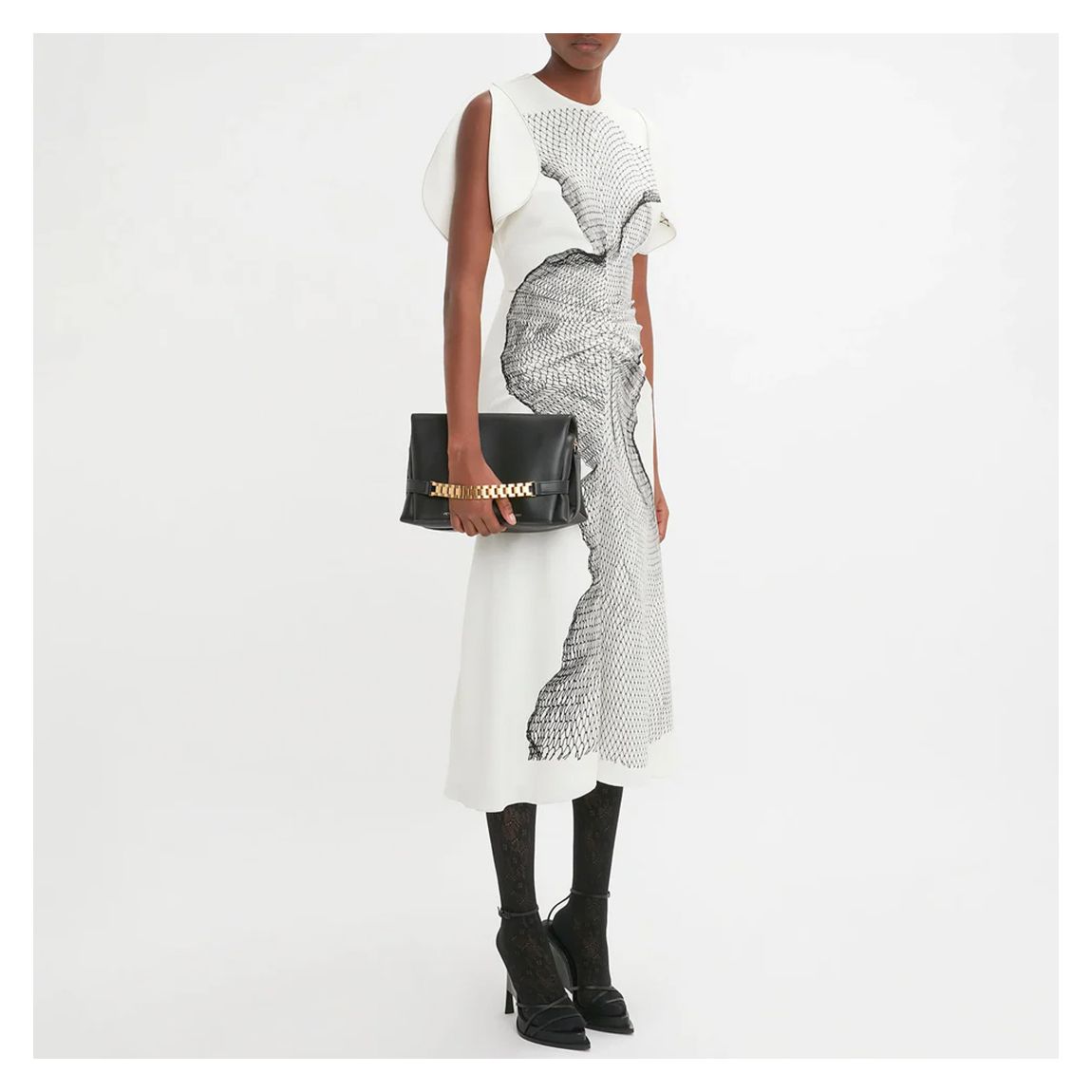 White Gathered Waist Midi Dress