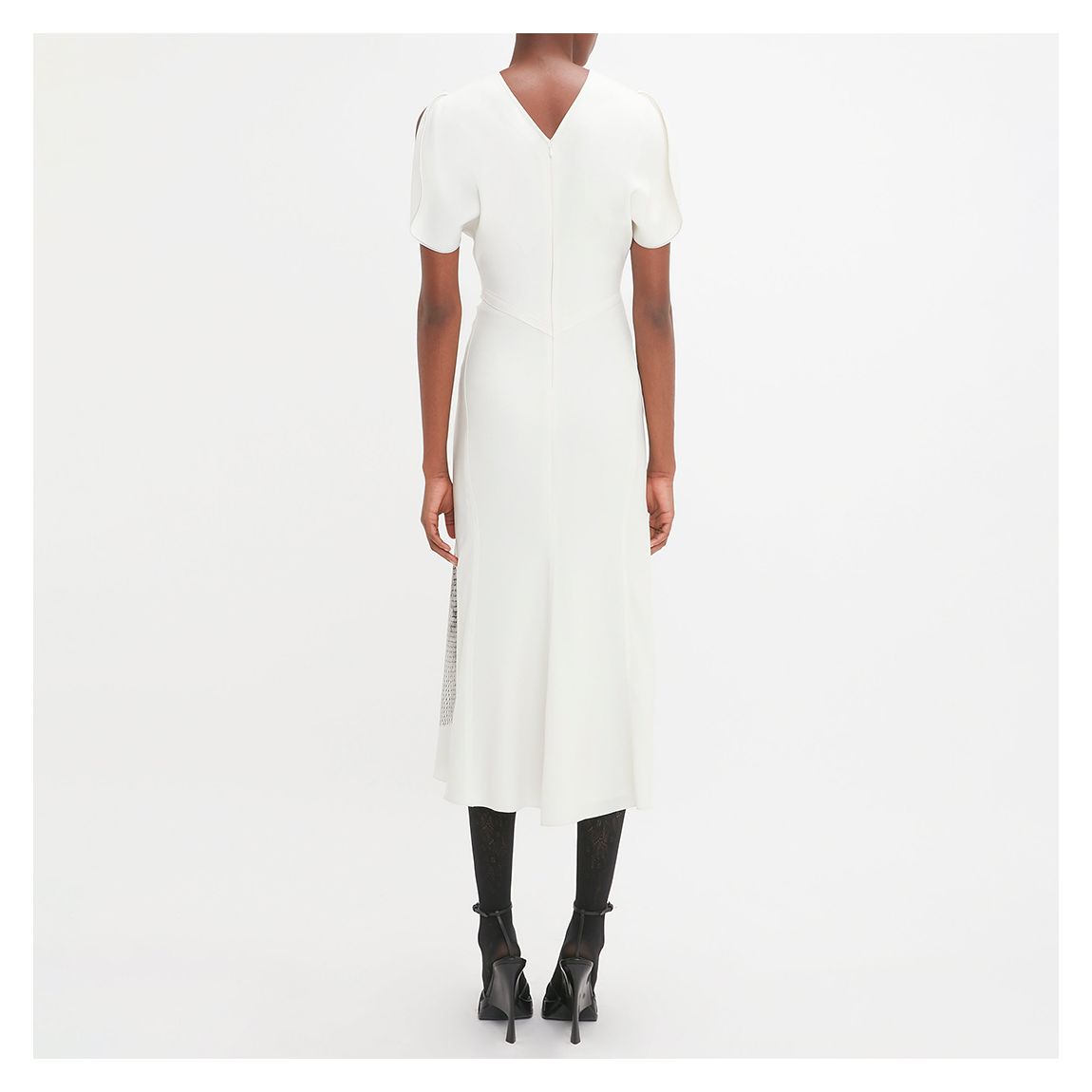 White Gathered Waist Midi Dress