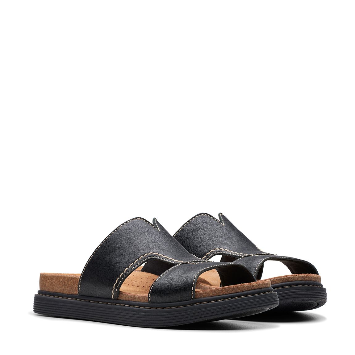 Black Arwell Sling Leather Wide Flat Sandals