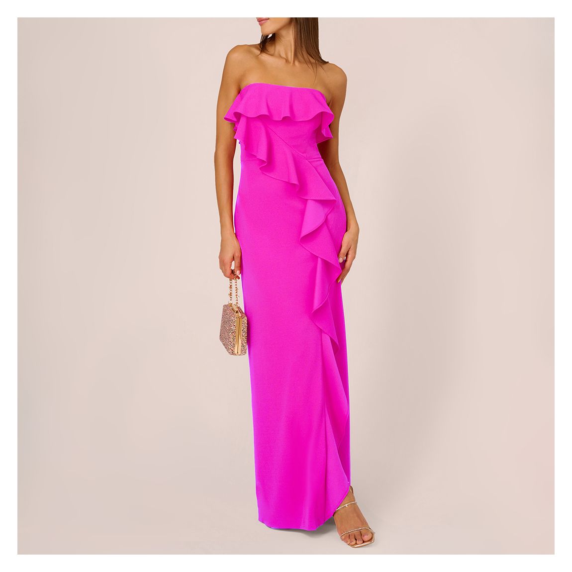 Adrianna Papell Fuschia Stretch Crepe Column Gown - BrandAlley