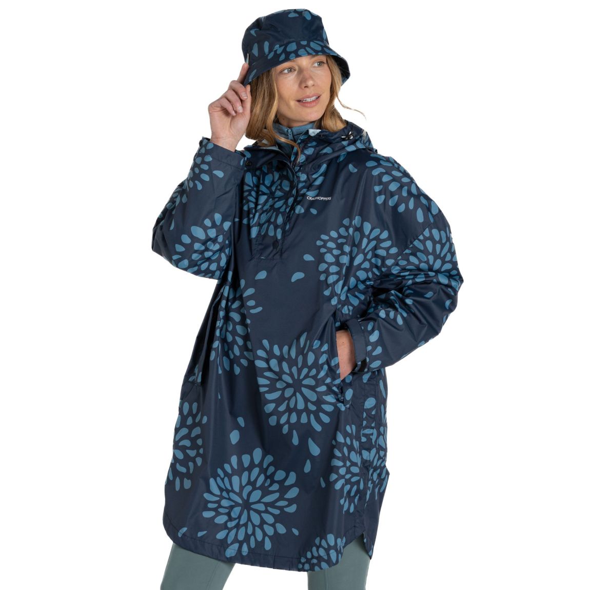 Womens/Ladies National Trust Globe Flowers Packable Waterproof Jacket Blue Navy