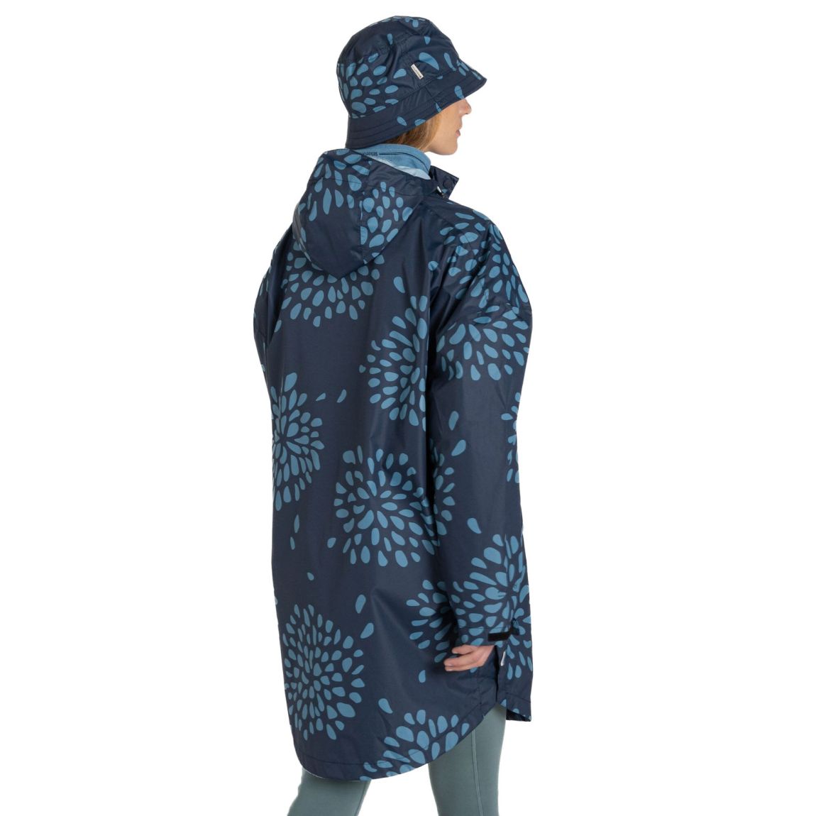 Womens/Ladies National Trust Globe Flowers Packable Waterproof Jacket Blue Navy