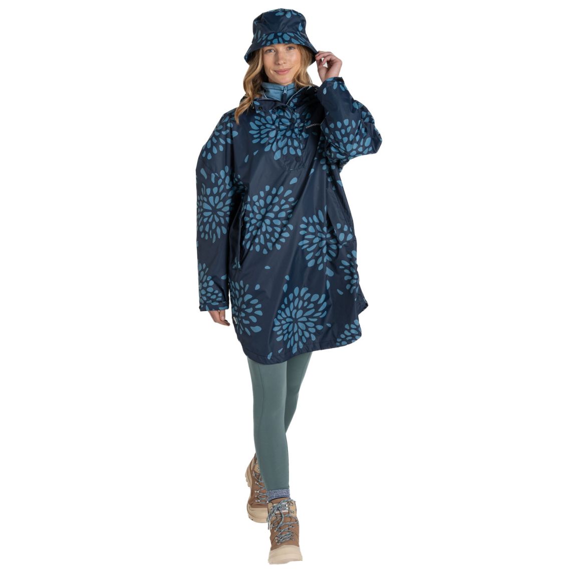Womens/Ladies National Trust Globe Flowers Packable Waterproof Jacket Blue Navy